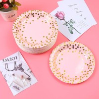 Nicro Oem Custom Print Elegant Eco Dinner Pink And Gold Dot Paper Plate