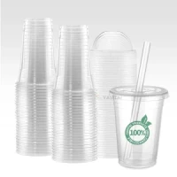 Custom Compostable Transparent Cups Biodegradable Plastic PLA Cups with PLA Lid