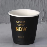 Cafe desechables 8oz hot foil black printed double wall hot drink paper coffee cups with lid