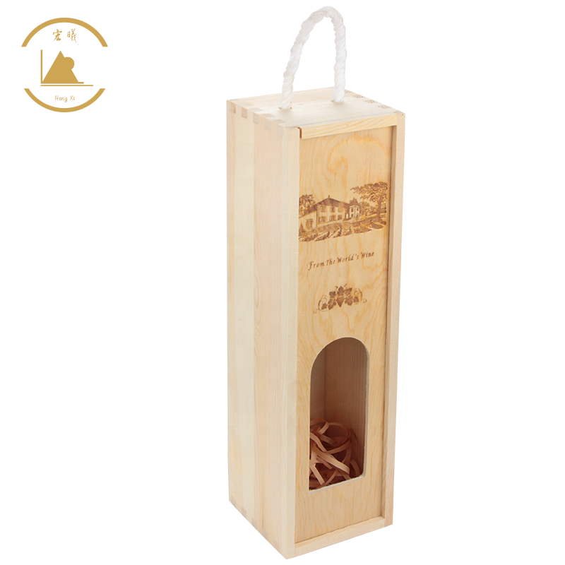 Factory Direct Wine Wooden Box Rustic Pine Wood Wine Gift Box Single Carrying Case Hinged with Clasp