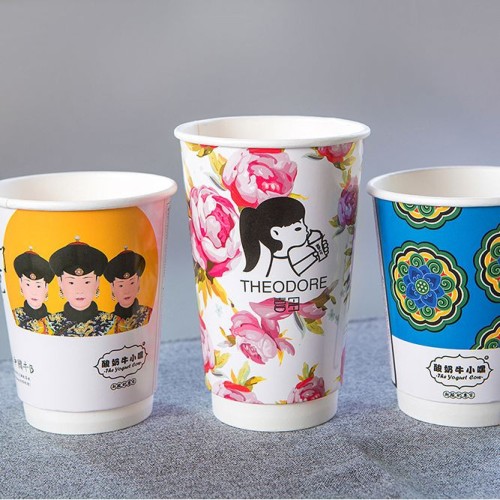 Custom printed logo single wall paper coffee cup disposable paper cups with lid