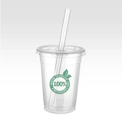 Custom Compostable Transparent Cups Biodegradable Plastic PLA Cups with PLA Lid