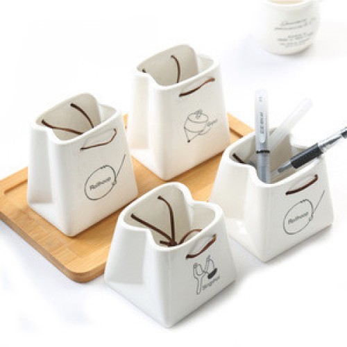 Paper Bag Shape Design Creative Ceramic Table Pen Holder