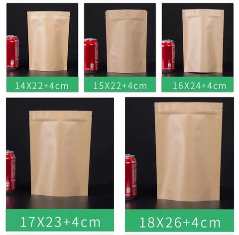 Wholesale Stock  brown kraft paper stand up bag food packaging ziplock pouch  with different sizes