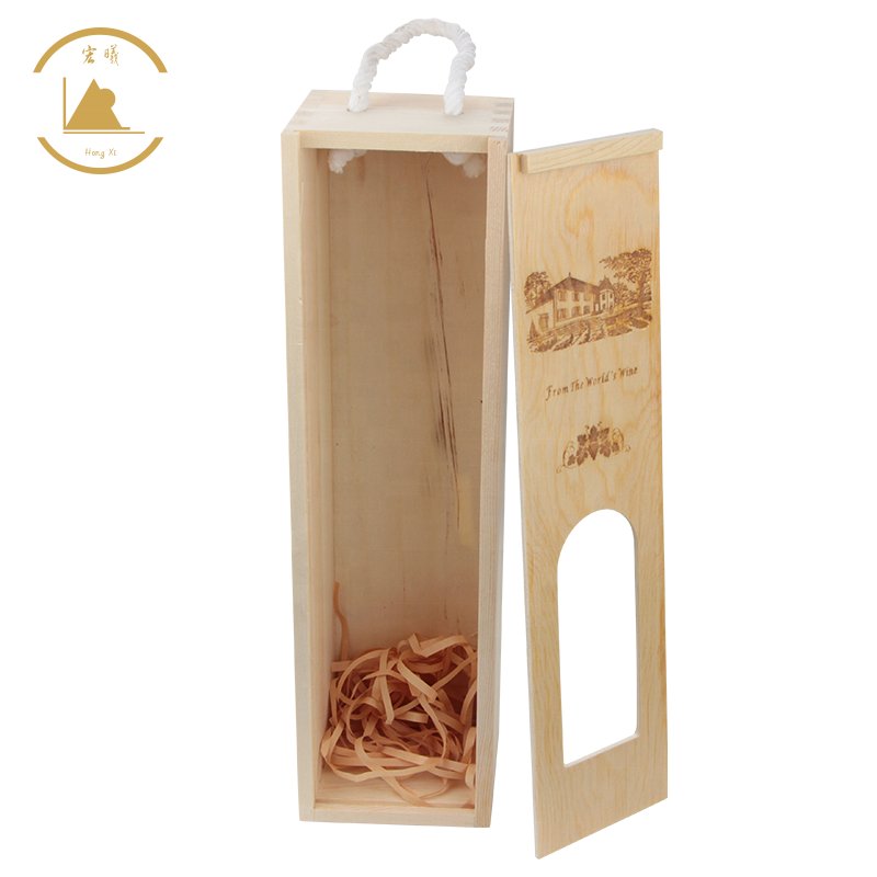 Factory Direct Wine Wooden Box Rustic Pine Wood Wine Gift Box Single Carrying Case Hinged with Clasp