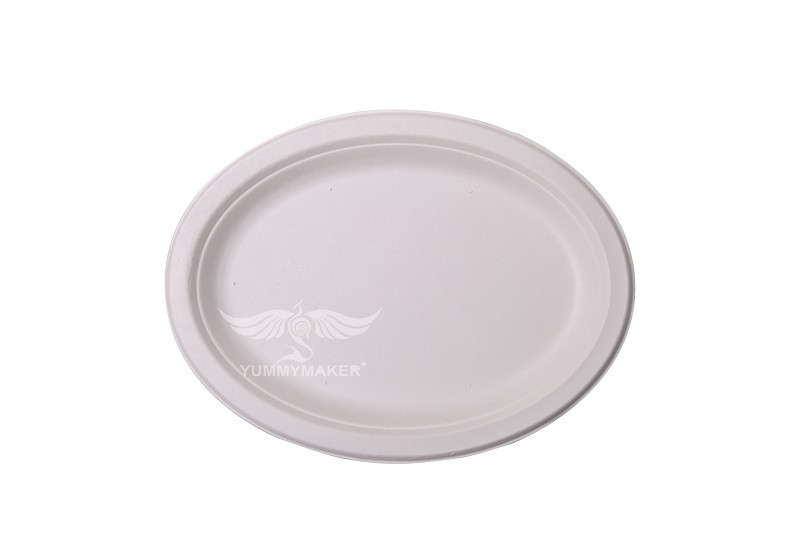 Disposable round oval plate dibided bagasse sugarcane dishes and plates Oval Bowl 12 inch paper plate