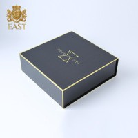 Eastbox. Custom Logo UV Printing Hot Stamp Wholesale Stock Black Flip Paper Packaging Box Perfume Box With EVA Insert