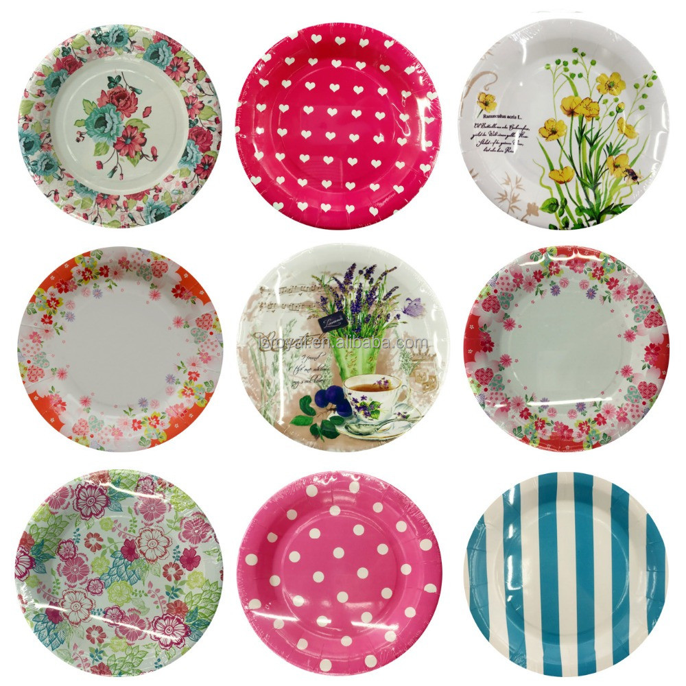 wholesale craft supplies fashionable polka dots printing disposable tableware set paper plates