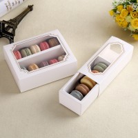 Fancy Foldable Rectangle Art Paper 6 Macarons Clear Boxes Customize Round Macaron Packaging Box