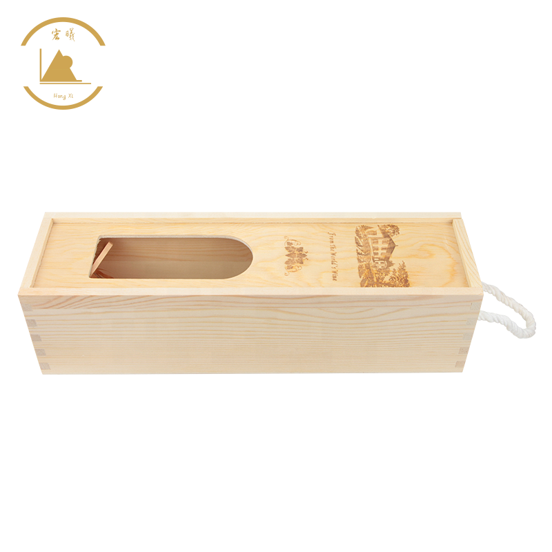 Factory Direct Wine Wooden Box Rustic Pine Wood Wine Gift Box Single Carrying Case Hinged with Clasp