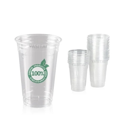 Compostable Bio PLA Clear Disposable PP Pet Cups Drinking Coffee Milk Tea Cup Biodegradable