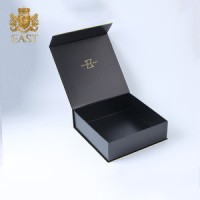 Eastbox. Custom Logo UV Printing Hot Stamp Wholesale Stock Black Flip Paper Packaging Box Perfume Box With EVA Insert