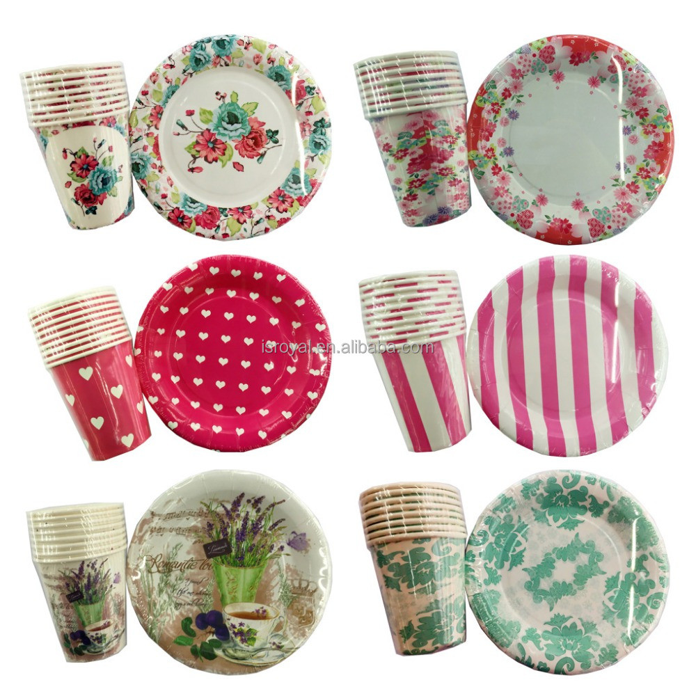 wholesale craft supplies fashionable polka dots printing disposable tableware set paper plates