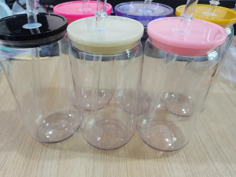 Popular 16Oz Plastic Cups For Beverage Drinks Unbreakable 16Oz Plastic Beer Cans For Milk Tea With Transparent Straw