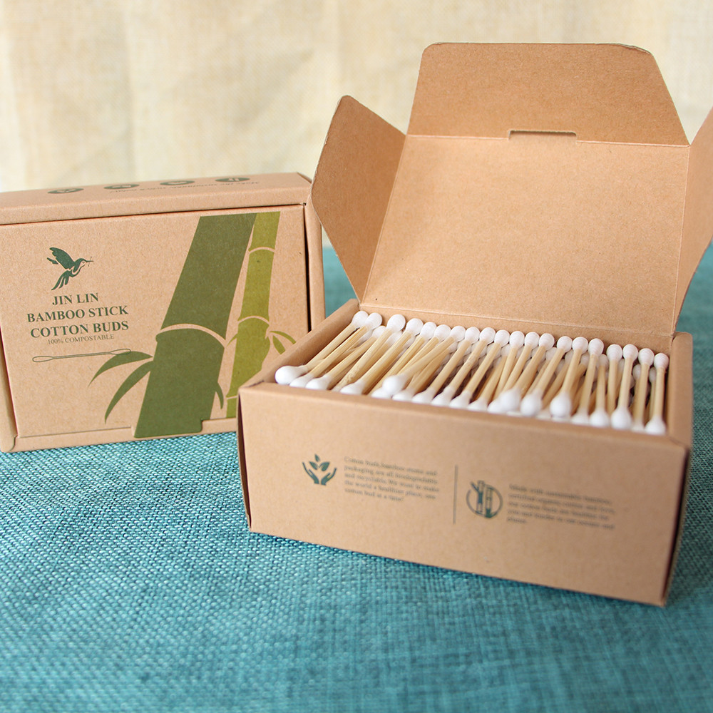 Accept OEM 200 Pcs Wooden Stick Bamboo Cotton EarBuds In a Kraft Box